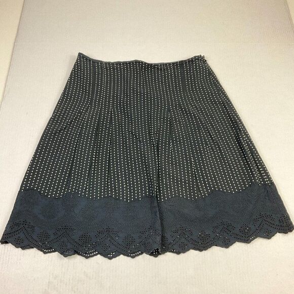 Ann Taylor Cotton A-Line Skirt Polka Dot Side Zip Knee Length Eyelet Hem Size 6 - Picture 1 of 12